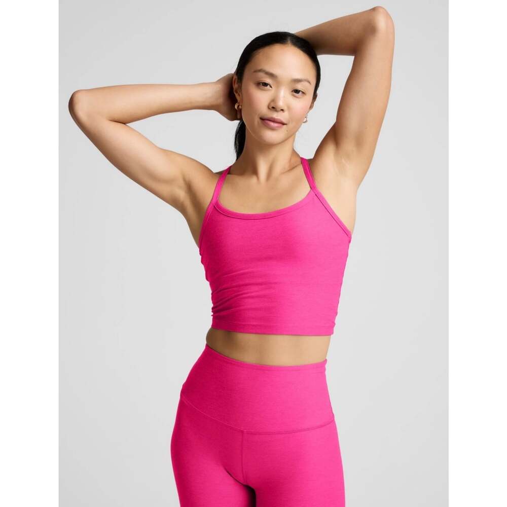 Beyond Yoga Spacedye Slim Racerback Cropped Tank Pink Glow Heather Medium M
